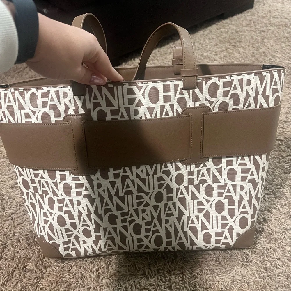 Armani Exchange Tan and White Logo Briefcase